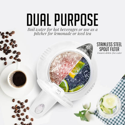 OVENTE Electric Kettle, 1.7L Double Wall Stainless Steel Insulated Water Boiler & Heater for Coffee or Tea, 1100W Fast Boiling with Auto Shut-Off, Boil-Dry Protection & Secure Locking Lid, White KD64W