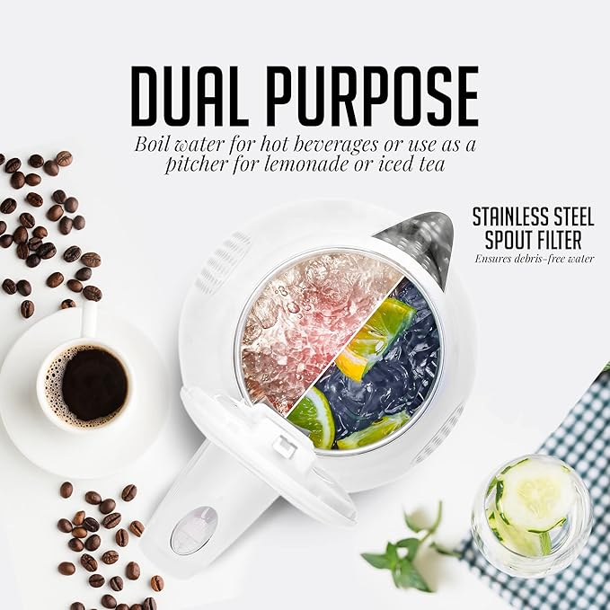 OVENTE Electric Kettle, 1.7L Double Wall Stainless Steel Insulated Water Boiler & Heater for Coffee or Tea, 1100W Fast Boiling with Auto Shut-Off, Boil-Dry Protection & Secure Locking Lid, White KD64W