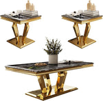 Load image into Gallery viewer, Living Room Table Set - 3 Piece Coffee Table With 2 End Tables, Black and Gold for Home Apartment Office
