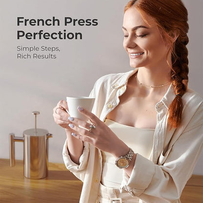 MuellerLiving French Press Coffee Maker 20oz, Stainless Steel French Press Coffee, 4 Filter Heat Resistant Double Insulated, Rust-Free, Food Grade, Dishwasher Safe Coffee Pot