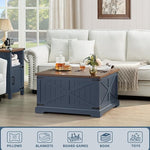 Load image into Gallery viewer, Farmhouse Coffee Table with Large Hidden Storage Compartment, Navy Blue Square Center Table, Wood Rustic Low Modern Living Room Tables with Hinged Lift Brown Top &amp; Wooden Arc Base
