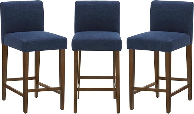 CHITA Counter Height Bar Stools Set of 3, 27" H Seat Height Upholstered Barstools, Fabric in Midnight Blue