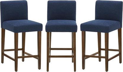 CHITA Counter Height Bar Stools Set of 3, 27" H Seat Height Upholstered Barstools, Fabric in Midnight Blue