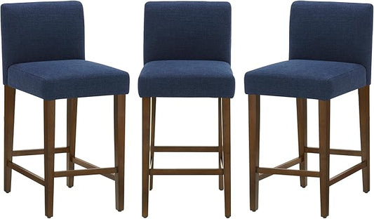 CHITA Counter Height Bar Stools Set of 3, 27" H Seat Height Upholstered Barstools, Fabric in Midnight Blue