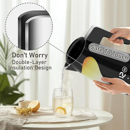 Electric Kettle Temperature Control, 5 Temp Presets, 2H Keep Warm, Double Wall Stainless Steel, 1.25L Cool-Touch Design with Auto Shut-Off, Cordless Water Boiler Heater, 360° Rotating Base, (Black)