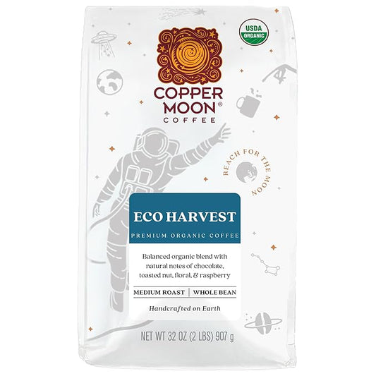Copper Moon Medium Roast Whole Bean Coffee, Medium Roast, Eco Harvest Organic Blend, 2 Lb