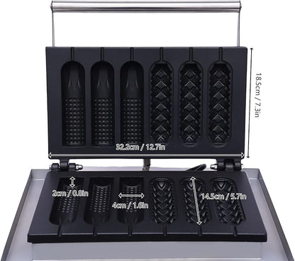 Hotdog Waffle Maker Machine Electric Corn Dog Maker 6 Slice 2 Patterns Non-Stick Stainless Steel Waffle Baker Machine