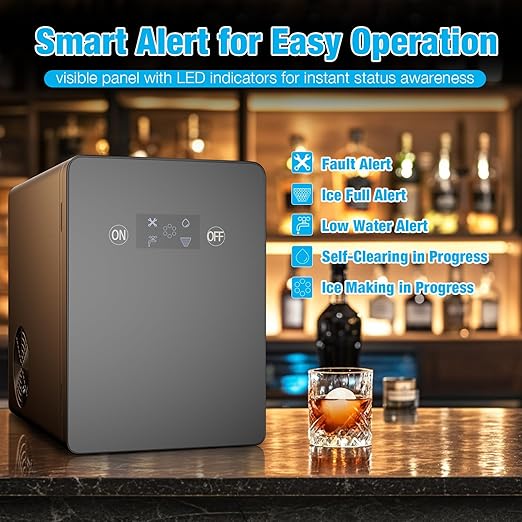 2'' Ice Ball Maker—150 Balls/24H, 1.6L Water Tank, 4 spheres/40mins, Countertop Ice Maker with Smart Alert & LED Panel for Whiskey, Cocktails.
