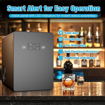 2'' Ice Ball Maker—150 Balls/24H, 1.6L Water Tank, 4 spheres/40mins, Countertop Ice Maker with Smart Alert & LED Panel for Whiskey, Cocktails.