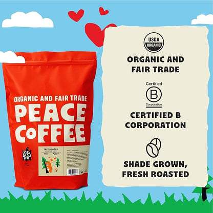 Peace Coffee Tree Hugger Signature Blend | 5 lb Ground Dark Roast | Organic Fair Trade | Soft, Smooth Flavor | Shade Grown, Fresh Roasted