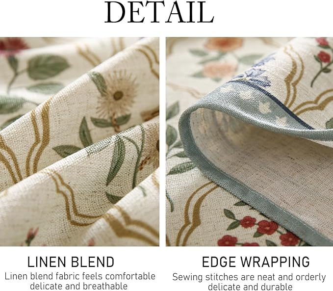 Designer Linen Long Tablecloth Rectangle,Western Colorful Floral Indoor Table Cloth,Wrinkle Resistant Decor Tablecloths for Dining Thanksgiving Kitchen Christmas,63"*102"-Serenity B