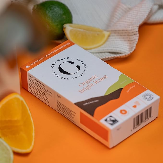 Cru Kafe Bright Roast USDA Organic Espresso Coffee Capsules (10 Pods) Fairtrade Coffee Pods Compatible with Nespresso Original Line and Pixie Machines