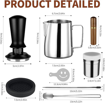 23Pcs Espresso Accessories, 51mm Coffee Espresso Tamper Kit, Espresso Machine Accessories Set, with Espress Stirrer | 350ml Milk Pitcher | Coffee Powder Dispenser | Latte Art Kit for Espresso Machine