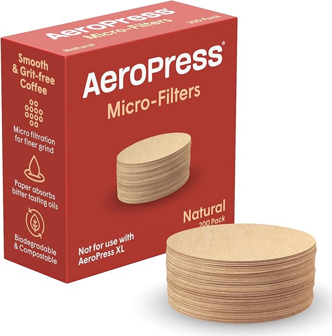 AeroPress Coffee Maker Natural Paper Micro-Filters – Round Replacement Coffee Filters, Unbleached, Compostable Paper Filters, Fits Standard Size AeroPress Coffee Makers, 200 Count