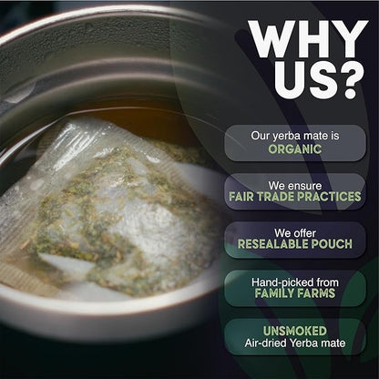 MADFLOW Yerba Mate Tea Bags (100 Mate Tea Bags). Organic & Unsmoked. Resealable Packaging. Alternative to Yerba Mate Loose Leaf.
