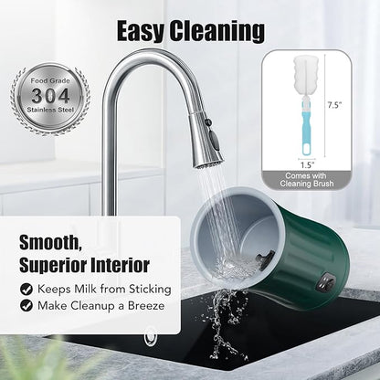 Milk Frother, Upgraded 4-in-1 Milk Frother and Steamer, Hot and Cold Foam Maker and Milk Warmer with Temperature Control & Auto Shut-Off, Frother for Coffee, Latte, Cappuccino, Matcha(Green)