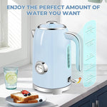 Load image into Gallery viewer, SUSTEAS Electric Kettle - 57oz Hot Tea Kettle Water Boiler with Thermometer, 1500W Fast Heating Stainless Steel Tea Pot, Cordless with LED Indicator, Auto Shut-Off &amp; Boil Dry Protection, Blue