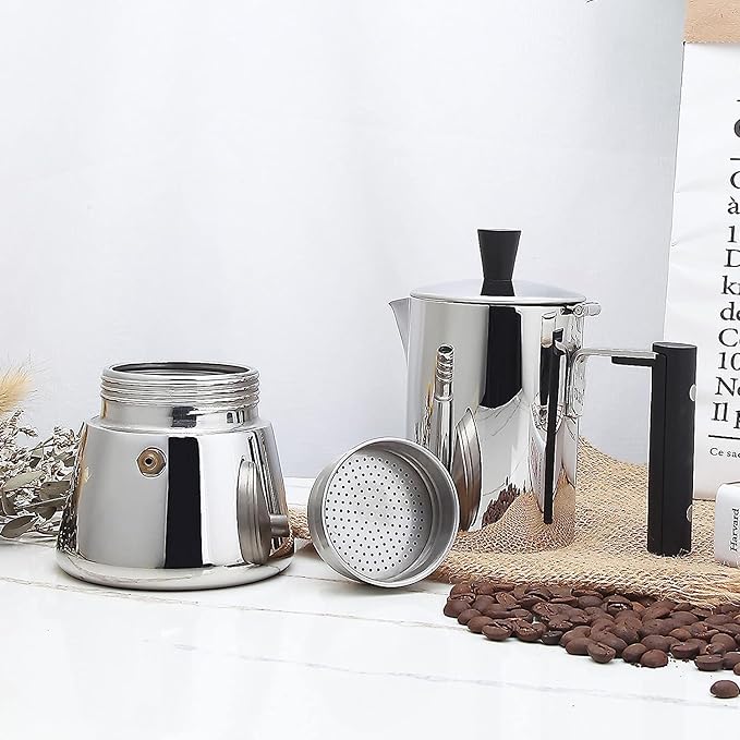 Easyworkz Pedro Stovetop Espresso Maker 4Cup 200ml Stainless Steel Italian Coffee Machine Maker Moka Pot Induction Espresso Pot