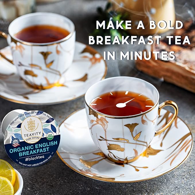 Organic English Breakfast Tea Pods for Keurig - Naturally Caffeinated Unsweetened Black Tea Pods by Teavity (24 Tea Pods)