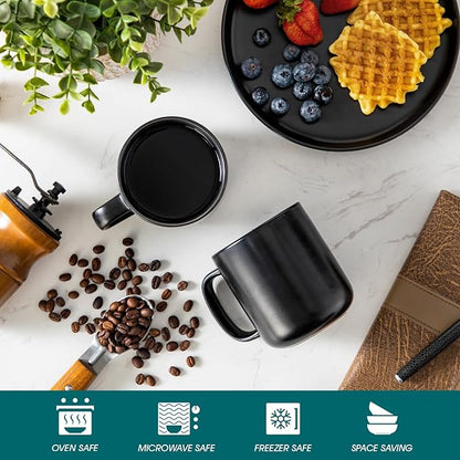 vancasso Stoneware Coffee Mugs Set, 16 oz Ceramic Coffee Cups for Americano Hot Tea Iced Coffee Cold Brew Cocoa Milk Mugs Set of 6, Dishwasher & Microwave Safe, Matte Black