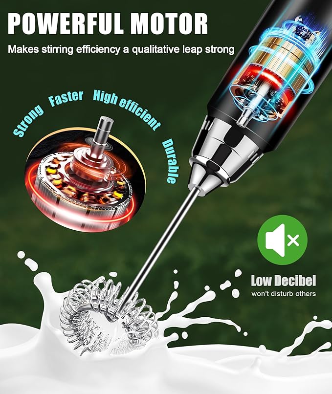 YUSWKO Rechargeable Milk Frother Handheld Frother Wand Drink Mixer for Coffee, Electric Whisk 3 Speed Adjustable, Coffee Foamer Maker with 3 Stainless Whisks Ideal Stirrers for Travel - Pink