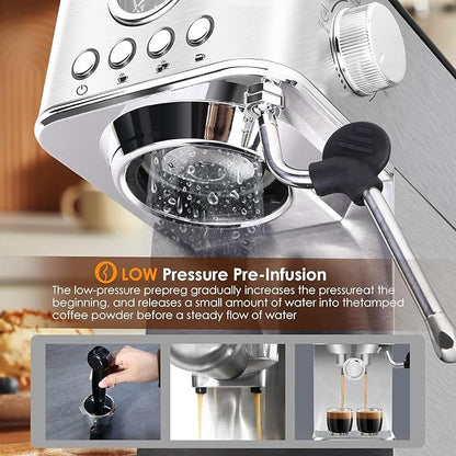 Espresso Machine Coffee Makers 20 Bar, Stainless Steel Espresso Machine with Milk Frother/Steam Wand for Espresso, Latte and Cappuccino - Premium Home Coffee Maker for Barista Quality Drinks