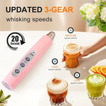 Load image into Gallery viewer, YUSWKO Pink Milk Frother Handheld with 3 Heads, Coffee Whisk Drink Foam Mixer with USB Rechargeable 3 Speeds, Electric Hand Frother for Latte, Cappuccino, Hot Chocolate, Egg