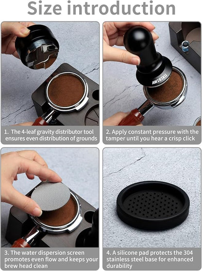 53.3mm Espresso Accessories，53.3mm Espresso Tamper Tools, Spring-Loaded Coffee Tamper, Coffee Distributorr, Puck Screen, Anti Slip Mats Coffee Tamper for 54mm Portafilter