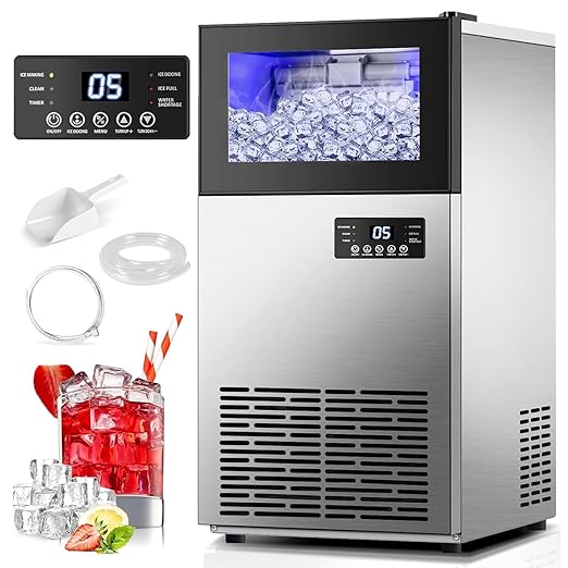 Commercial Ice Maker 130 LBS/24H, Upgraded 15" Wide Under Counter Ice Maker with 35LBS Ice Capacity, Commercial Ice Machine Self Clean Stainless Steel Built-in or Freestanding Large Ice Machine