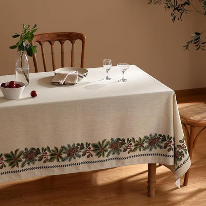 Designer Christmas Linen Long Rectangle Tablecloth,Light Beige Western Table Cloth,Wrinkle Resistant Decor Tablecloths for Dining Thanksgiving Kitchen Christmas,63"*94"-Carol G