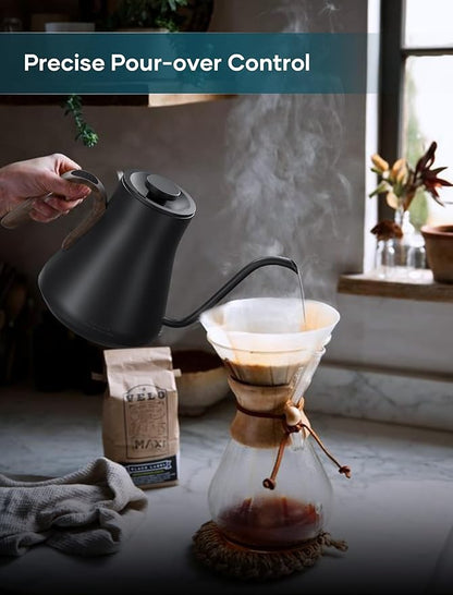Electric Kettles, INTASTING Gooseneck Electric Kettle, ±1℉ Temperature Control, Stainless Steel Inner, Quick Heating, for Pour Over Coffee, Brew Tea, Boil Hot Water, 1500W/0.9L (Glossy Black)