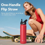 Load image into Gallery viewer, mininoo Insulated Stainless Steel Water Bottle with Straw and Lid for Sports, 24 oz, Red