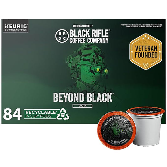 Black Rifle Coffee Company Beyond Black, 84 Count, Dark Roast K Cups - Single Serve K Cups Coffee Pods - Kcup Pods Compatible with Keurig 1.0 & 2.0 - Made from Arabica Beans
