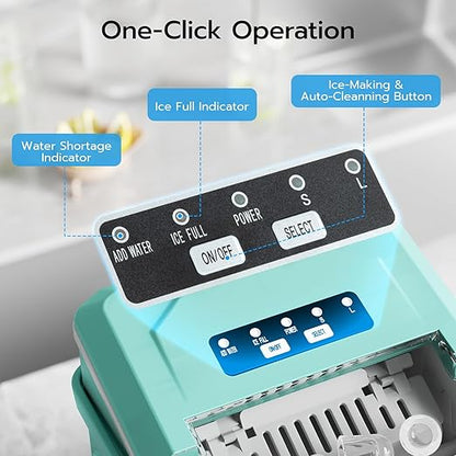 ZAFRO Countertop Ice Maker, 26.5Lbs/24H, 9 Bullet Cubes in 6 Mins, Self-Cleaning Portable Ice Machine with 2 Ice Sizes (S/L), Quiet Compact Design, Double Handles, for Home, Party, RV, Camping, Green