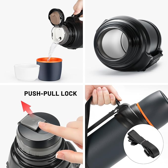 64oz/Half Gallon Large Coffee Thermoses for Travel - Insulated Water Jug Classic Vacuum Bottle with Plastic Cup - 2.0L Stainless Steel Vacuum Insulated Beverage Bottle for Hiking Fishing（Blue）