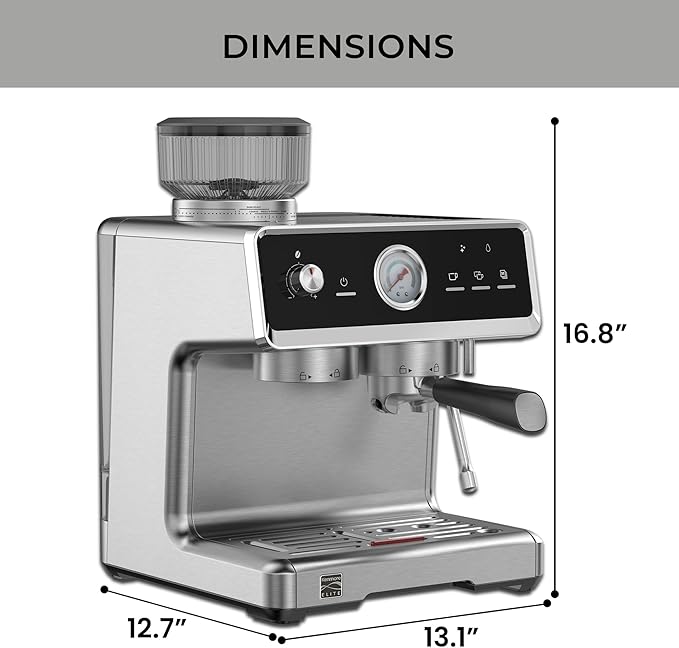 Kenmore Elite Espresso Machine – Automatic Coffee Maker with Auto Tamper, Auto Cleaning, Milk Steamer & Frother, Bean Grinder, Make Professional Barista Style Cappuccino, Café Latte