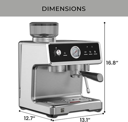 Kenmore Elite Espresso Machine – Automatic Coffee Maker with Auto Tamper, Auto Cleaning, Milk Steamer & Frother, Bean Grinder, Make Professional Barista Style Cappuccino, Café Latte