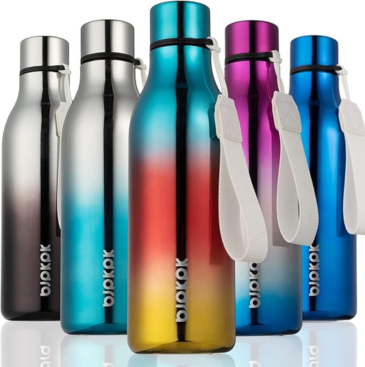 BJPKPK Insulated Water Bottles, 18 oz Stainless Steel Metal Water Bottle with Strap, BPA Free Leak Proof Jugs,Mugs,Flasks, Reusable Thermal Flasks for Sports & Travel, Caribbean Sunrise