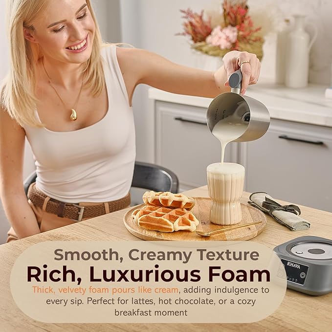 KHAVA 5-in-1 Electric Milk Frother and Steamer, Hot Cold Foam Maker & Milk Heater, Automatic Milk Warmer for Coffee, Latte, Hot Chocolate, 17oz Stainless Steel Pitcher Detachable for Dishwasher Safe