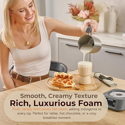 KHAVA 5-in-1 Electric Milk Frother and Steamer, Hot Cold Foam Maker & Milk Heater, Automatic Milk Warmer for Coffee, Latte, Hot Chocolate, 17oz Stainless Steel Pitcher Detachable for Dishwasher Safe