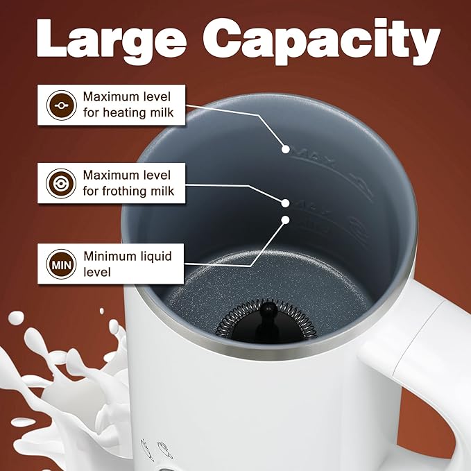 Milk Frother and Steamer, Electric 4-in-1 Hot and Cold Foam Maker, Automatic Milk Warmer with Two Whisks for Latte Cappuccino Hot Chocolate, 10.1oz/300ml, White