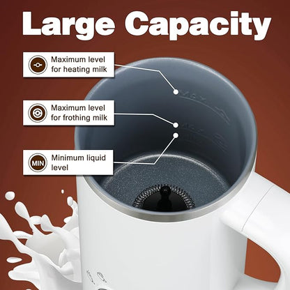 Milk Frother and Steamer, Electric 4-in-1 Hot and Cold Foam Maker, Automatic Milk Warmer with Two Whisks for Latte Cappuccino Hot Chocolate, 10.1oz/300ml, White
