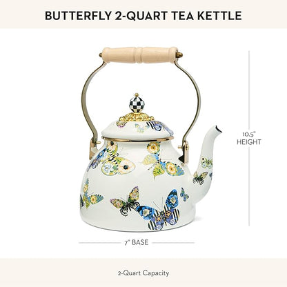MACKENZIE-CHILDS 2-Quart Enamel Tea Kettle, Cute Tea Kettle for Stovetop, Butterfly