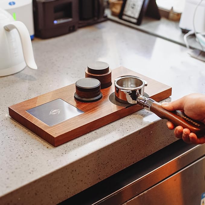 CrossCreek 54mm Espresso Tamper | Slow-Rebound Tamping Tools Fits 54mm Breville Barista Espresso Portafilter | Spiral-Pattern Base | Stainless Steel & Walnut Tamper | Espresso Machine Accessories