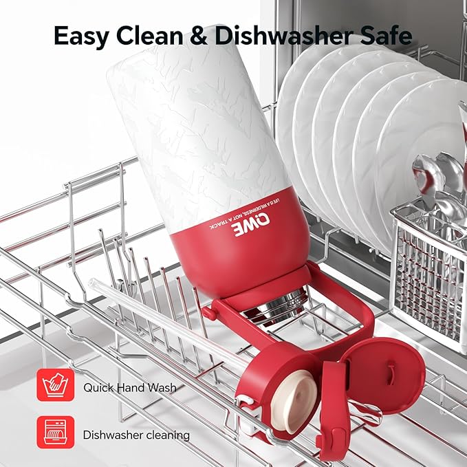 QWE Large Insulated Water Bottle with Straw&Lids,1200ml/40oz Vacuum Sealed Sport Bottles,Double Drinking,Stainless Steel Tumbler with Handle,LeakProof,BPA-Free,for Hiking,Gym,camp (Morden Red)