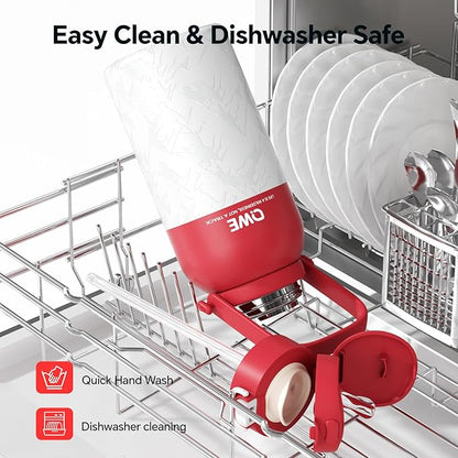 QWE Large Insulated Water Bottle with Straw&Lids,1200ml/40oz Vacuum Sealed Sport Bottles,Double Drinking,Stainless Steel Tumbler with Handle,LeakProof,BPA-Free,for Hiking,Gym,camp (Morden Red)