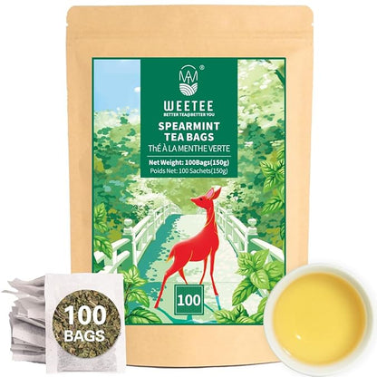WT WEETEE Spearmint Tea Bags, Made with 100% Pure Spearmint Leaf, Natural Caffeine-free Herbal Tea, Refreshing & Smooth Mint Tea
