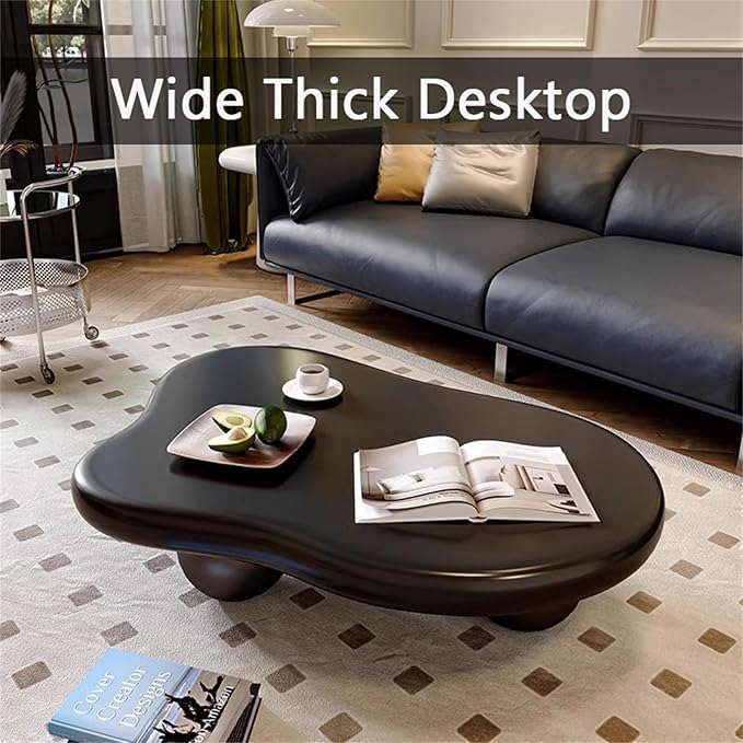 Cloud Coffee Table, Modern Coffee Table for Living Room Apartment, Cartoon Irregular Indoor Tea Table, Cute End Table with Ball 3 Legs, Easy Assemble (Black L41.3)