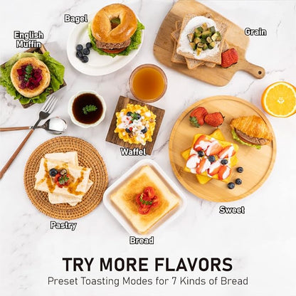 Touchscreen Toaster 2 Slice, KETIAN Bagel English Muffins Toast Pastry Waffles Grain Sweet Bread Toaster, Extra Wide Slots Single Slot Toasting Automatic Lifting, 1400w (Black)