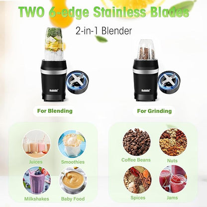 Nahida Blender for Smoothies, 1200W Smoothie Blender for Ices Crushing, Blenders with (2) 6-Fin Blades, Personal Blenders for Kitchen with 23oz, 32oz, 37oz Easy Go Cups for Juices, Black